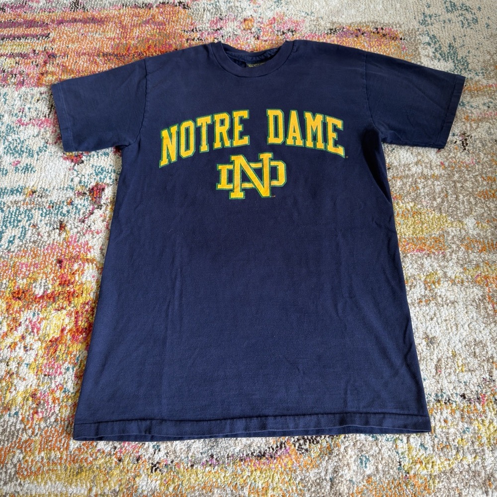Vintage Notre Dame Fighting Irish T-Shirt Medium - Navy Blue College Tee - Picture 2 of 7